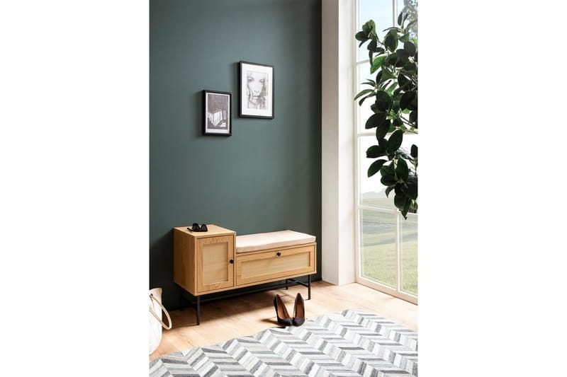 Skoskap Wohnling Polstret benk i eikfolieoptikk 1 dør 1 skuff - Møbler - Stoler & lenestoler - Benk - Skohylle med benk
