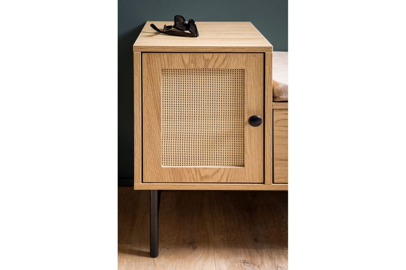 Skoskap Wohnling Polstret benk i eikfolieoptikk 1 dør 1 skuff - Møbler - Stoler & lenestoler - Benk - Skohylle med benk