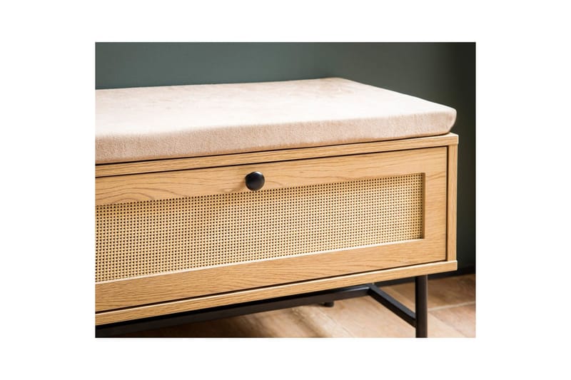 Skoskap Wohnling Polstret benk i eikfolieoptikk 1 dør 1 skuff - Møbler - Stoler & lenestoler - Benk - Skohylle med benk
