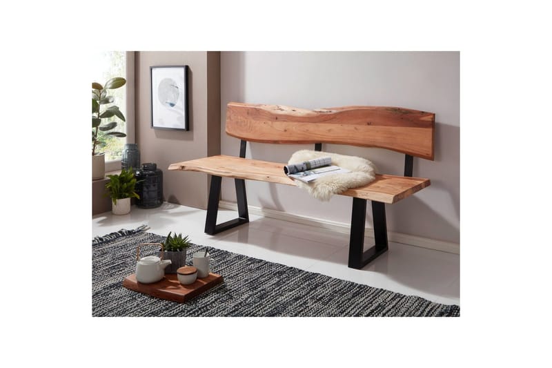 Spisestuebenk Wohnling Heltre tre kant med metallben landstil Med ryggstøtte, 160 cm - Med ryggstøtte, 160 cm - Møbler - Stoler & lenestoler - Benk