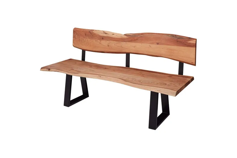 Spisestuebenk Wohnling Heltre tre kant med metallben landstil Med ryggstøtte, 160 cm, Med ryggstøtte, 160 cm