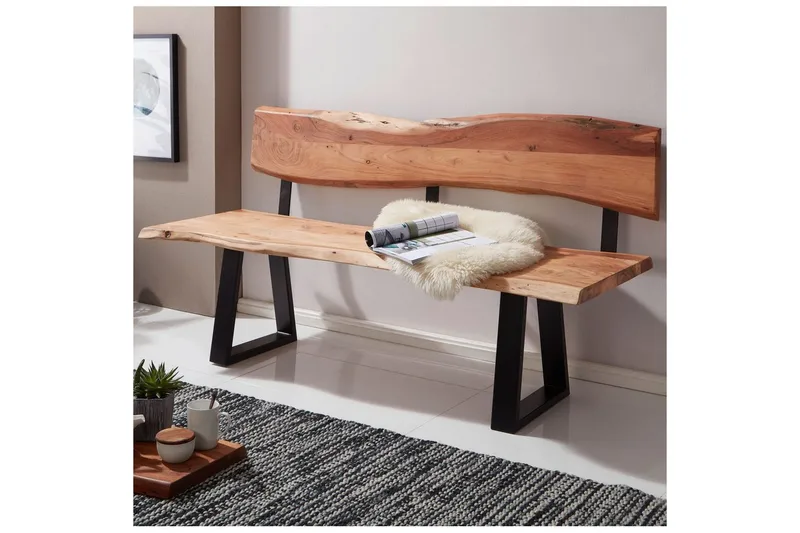 Spisestuebenk Wohnling Heltre tre kant med metallben landstil Med ryggstøtte, 160 cm - Med ryggstøtte, 160 cm - Møbler - Stoler & lenestoler - Benk