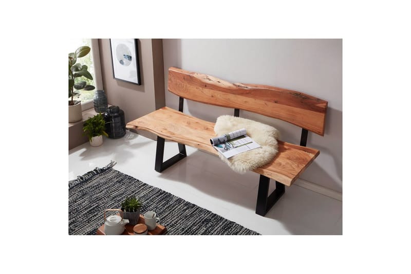 Spisestuebenk Wohnling Heltre tre kant med metallben landstil Med ryggstøtte, 180 cm - Med ryggstøtte, 180 cm - Møbler - Stoler & lenestoler - Benk