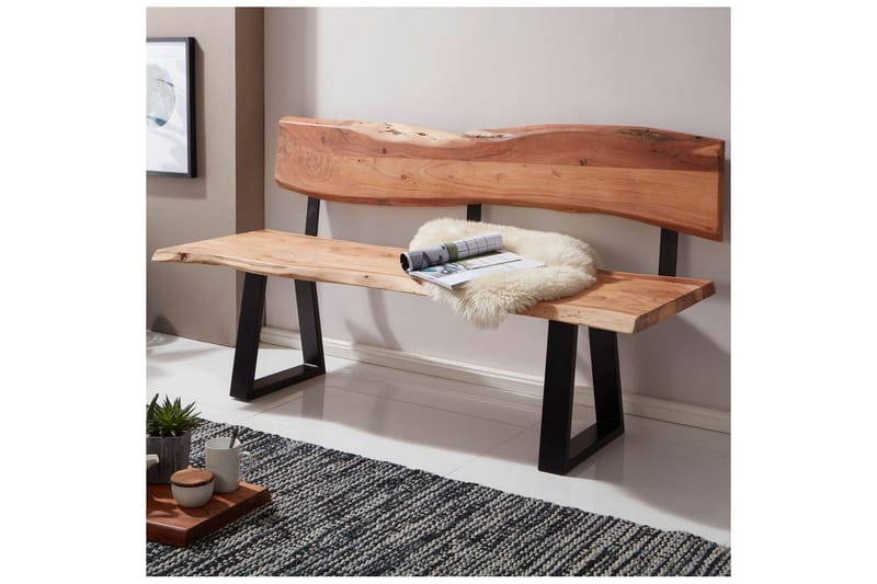 Spisestuebenk Wohnling Heltre tre kant med metallben landstil Med ryggstøtte, 180 cm - Med ryggstøtte, 180 cm - Møbler - Stoler & lenestoler - Benk