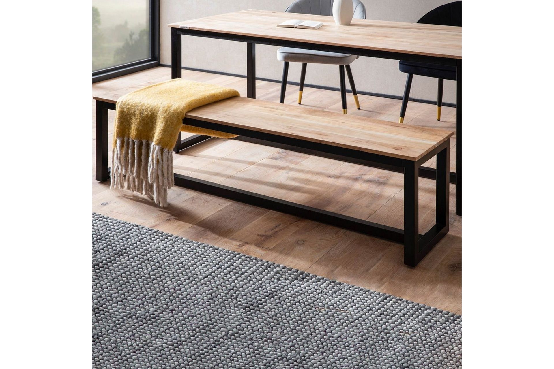 Spisestuebenk Wohnling massivt tre industriell loft stil med metallbein 140 cm - 140 cm - Møbler - Stoler & lenestoler - Benk - Entrebenk