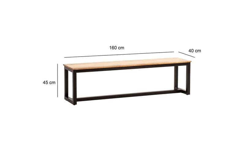 Spisestuebenk Wohnling massivt tre industriell loft stil med metallbein 160 cm - 160 cm - Møbler - Stoler & lenestoler - Benk - Entrebenk