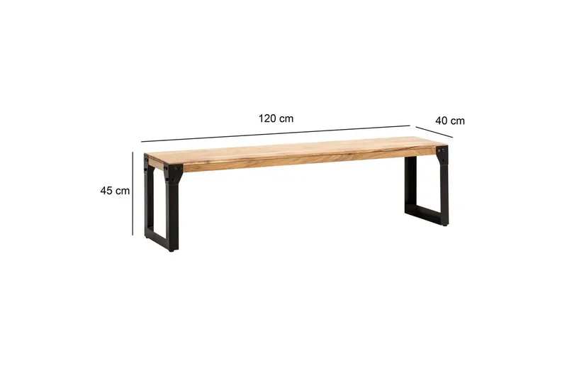 Spisestuebenk Wohnling massivt tre industriell stil med metallbein 120 cm - 120 cm - Møbler - Stoler & lenestoler - Benk - Entrebenk