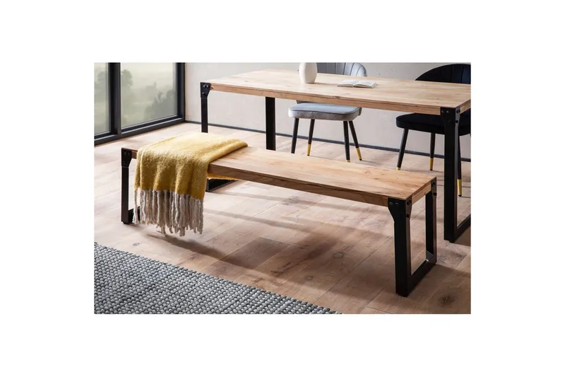 Spisestuebenk Wohnling massivt tre industriell stil med metallbein 140 cm - 140 cm - Møbler - Stoler & lenestoler - Benk - Entrebenk