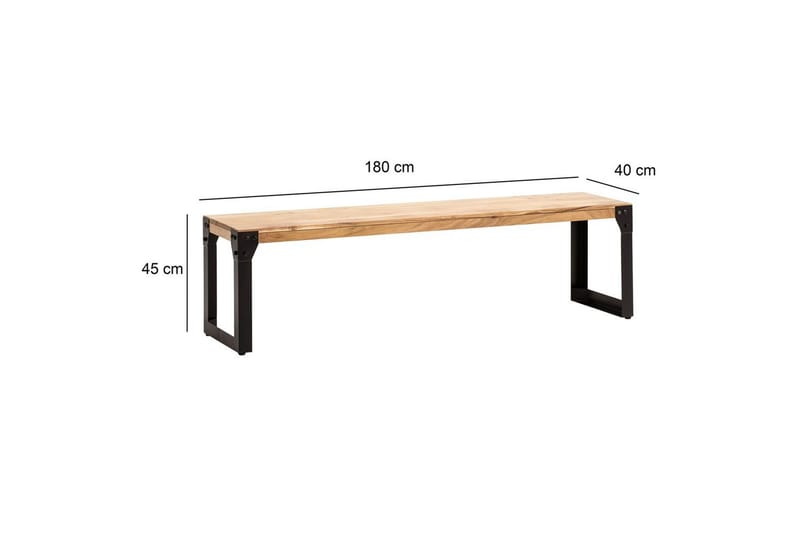 Spisestuebenk Wohnling massivt tre industriell stil med metallbein 180 cm - 180 cm - Møbler - Stoler & lenestoler - Benk - Entrebenk