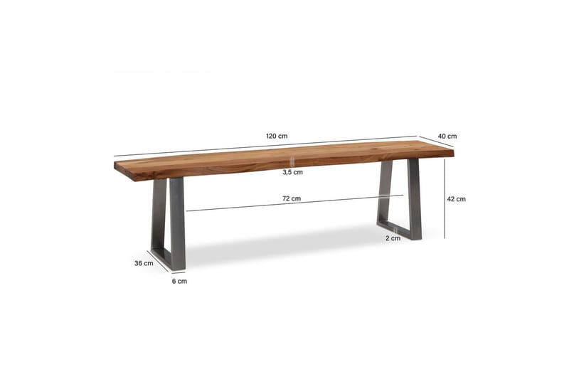 Spisestuebenk Wohnling Massivt tre med metallben trekant landlig stil Sølv, rett, 120 cm - Sølv, rett, 120 cm - Møbler - Stoler & lenestoler - Benk - Entrebenk