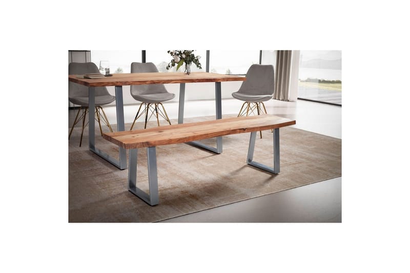 Spisestuebenk Wohnling Massivt tre med metallben trekant landlig stil Sølv, rett, 160 cm - Sølv, rett, 160 cm - Møbler - Bord - Spisebord & kjøkkenbord