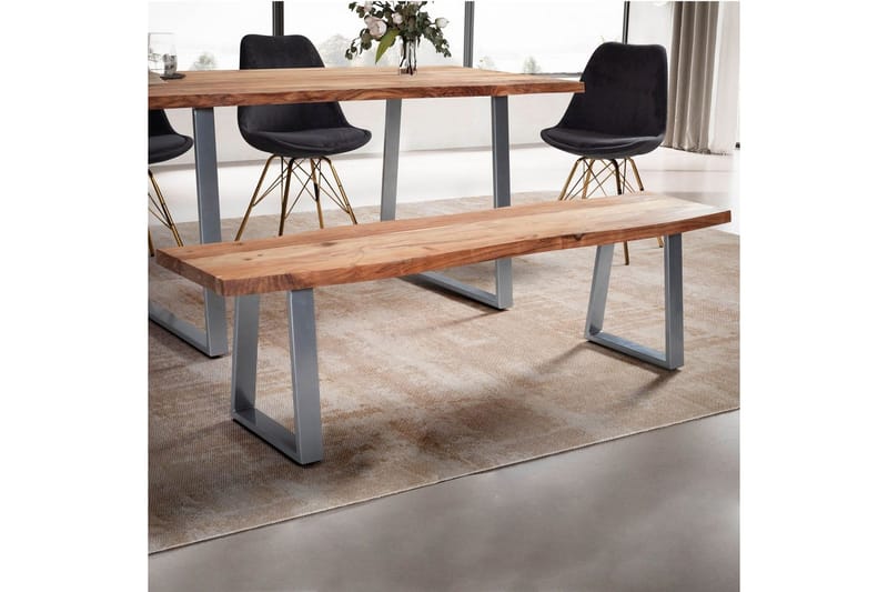 Spisestuebenk Wohnling Massivt tre med metallben trekant landlig stil Sølv, rett, 180 cm - Sølv, rett, 180 cm - Møbler - Stoler & lenestoler - Benk - Entrebenk