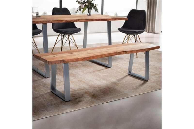 Spisestuebenk Wohnling Massivt tre med metallben trekant landlig stil Sølv, rett, 180 cm - Sølv, rett, 180 cm - Møbler - Bord - Spisebord & kjøkkenbord