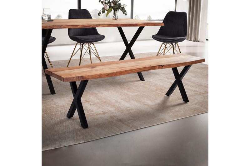 Spisestuebenk Wohnling Massivt tre med metallben trekant landlig stil Svart, krysset, 180 cm - Svart, krysset, 180 cm - Møbler - Bord - Spisebord & kjøkkenbord
