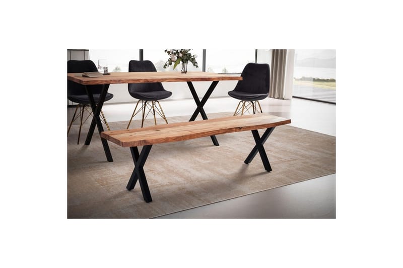 Spisestuebenk Wohnling Massivt tre med metallben trekant landlig stil Svart, krysset, 180 cm - Svart, krysset, 180 cm - Møbler - Bord - Spisebord & kjøkkenbord