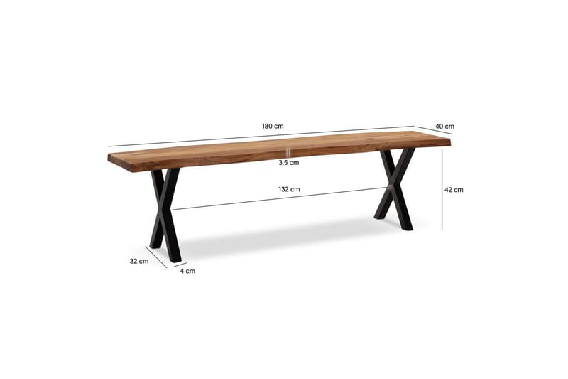 Spisestuebenk Wohnling Massivt tre med metallben trekant landlig stil Svart, krysset, 180 cm - Svart, krysset, 180 cm - Møbler - Bord - Spisebord & kjøkkenbord