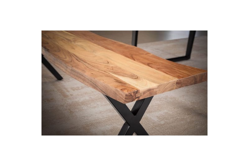 Spisestuebenk Wohnling Massivt tre med metallben trekant landlig stil Svart, krysset, 180 cm - Svart, krysset, 180 cm - Møbler - Bord - Spisebord & kjøkkenbord