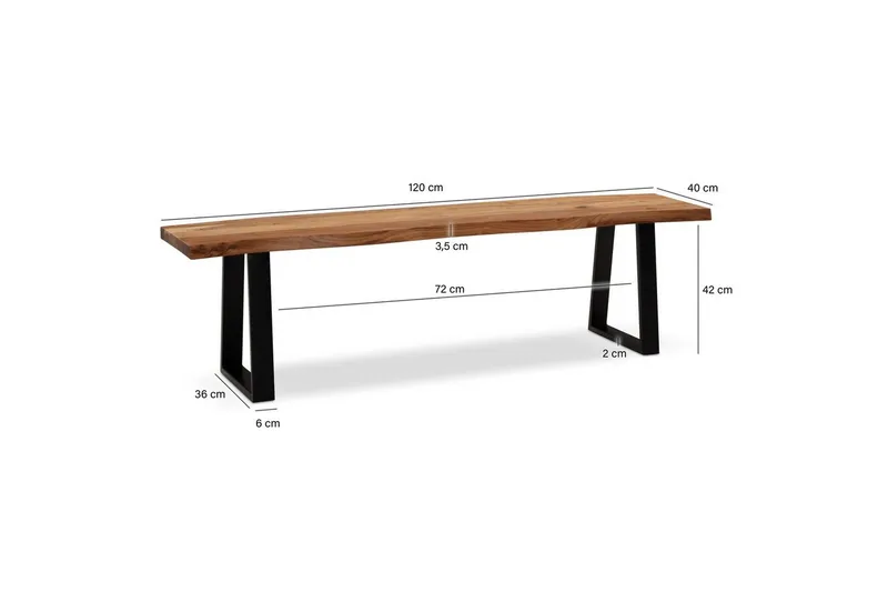 Spisestuebenk Wohnling Massivt tre med metallben trekant landlig stil Svart, Rett, 120 cm - Svart, Rett, 120 cm - Møbler - Stoler & lenestoler - Benk - Entrebenk