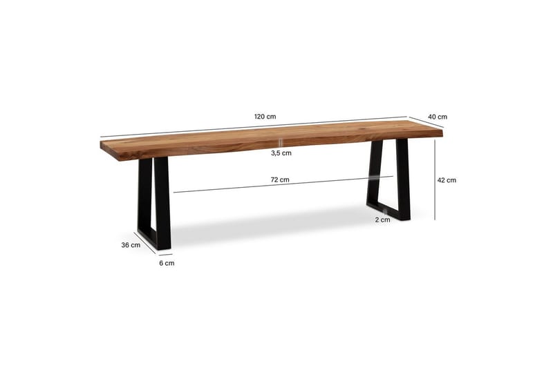 Spisestuebenk Wohnling Massivt tre med metallben trekant landlig stil Svart, Rett, 120 cm - Svart, Rett, 120 cm - Møbler - Bord - Spisebord & kjøkkenbord