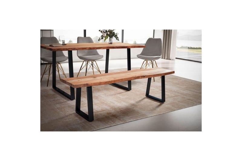Spisestuebenk Wohnling Massivt tre med metallben trekant landlig stil Svart, Rett, 120 cm - Svart, Rett, 120 cm - Møbler - Stoler & lenestoler - Benk - Entrebenk