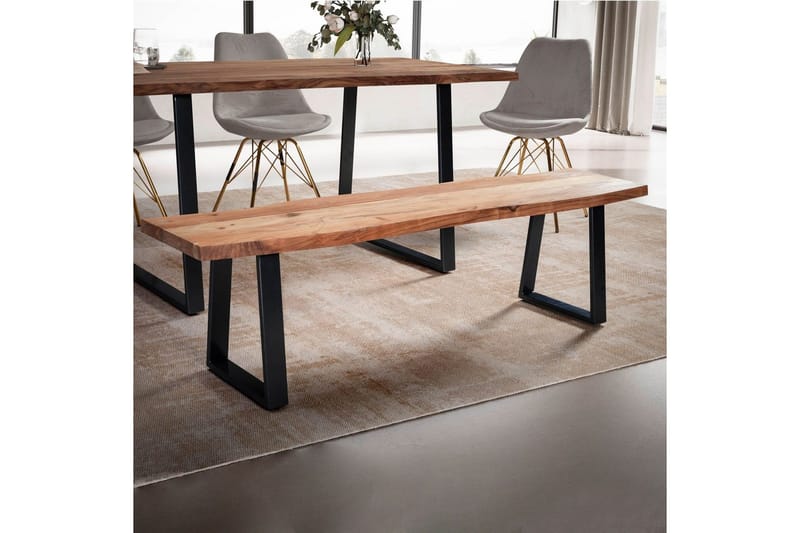 Spisestuebenk Wohnling Massivt tre med metallben trekant landlig stil Svart, Rett, 140 cm - Svart, Rett, 140 cm - Møbler - Stoler & lenestoler - Benk - Entrebenk