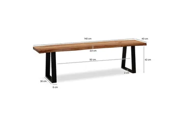 Spisestuebenk Wohnling Massivt tre med metallben trekant landlig stil Svart, Rett, 140 cm - Svart, Rett, 140 cm - Møbler - Stoler & lenestoler - Benk - Entrebenk