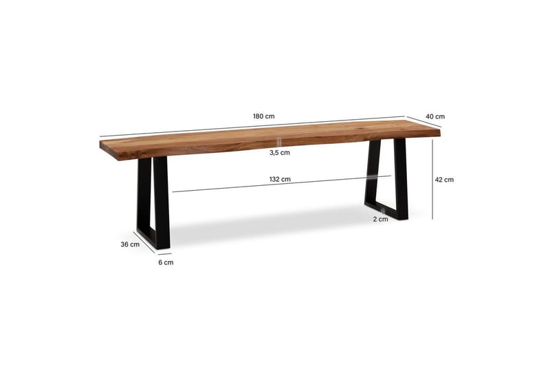 Spisestuebenk Wohnling Massivt tre med metallben trekant landlig stil Svart, Rett, 180 cm - Svart, Rett, 180 cm - Møbler - Bord - Spisebord & kjøkkenbord