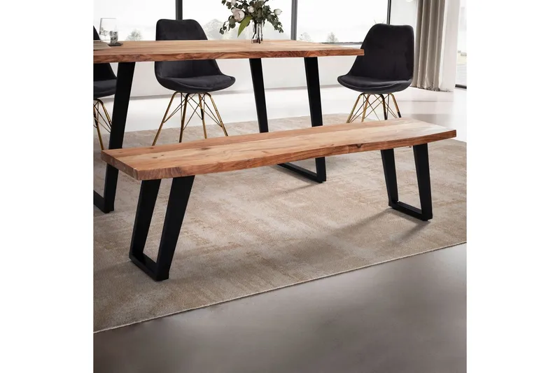 Spisestuebenk Wohnling Massivt tre med metallben trekant landlig stil Svart, vinklet, 140 cm - Svart, vinklet, 140 cm - Møbler - Bord - Spisebord & kjøkkenbord