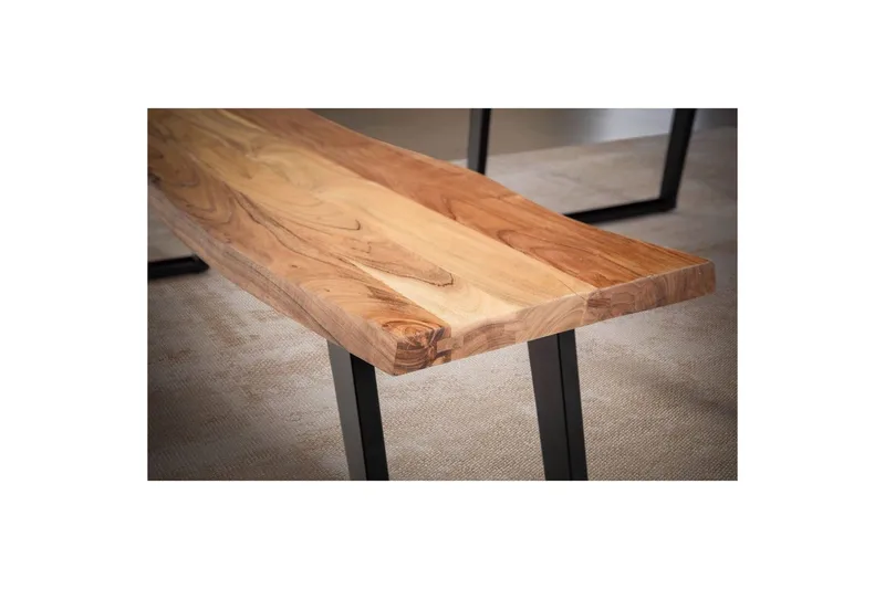 Spisestuebenk Wohnling Massivt tre med metallben trekant landlig stil Svart, vinklet, 140 cm - Svart, vinklet, 140 cm - Møbler - Bord - Spisebord & kjøkkenbord