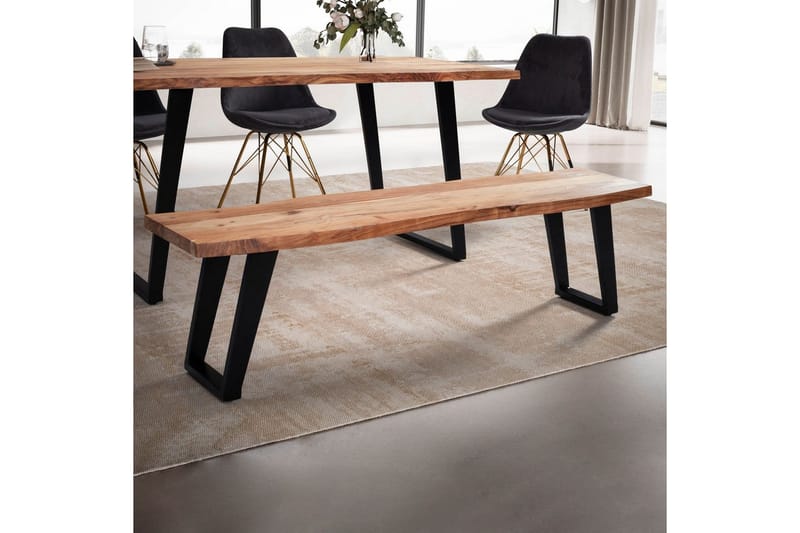 Spisestuebenk Wohnling Massivt tre med metallben trekant landlig stil Svart, vinklet, 180 cm - Svart, vinklet, 180 cm - Møbler - Bord - Spisebord & kjøkkenbord