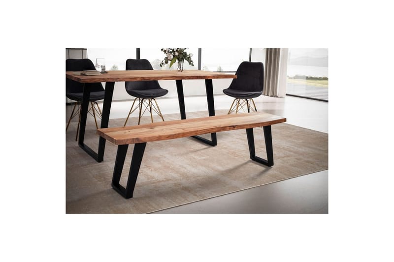 Spisestuebenk Wohnling Massivt tre med metallben trekant landlig stil Svart, vinklet, 180 cm - Svart, vinklet, 180 cm - Møbler - Bord - Spisebord & kjøkkenbord