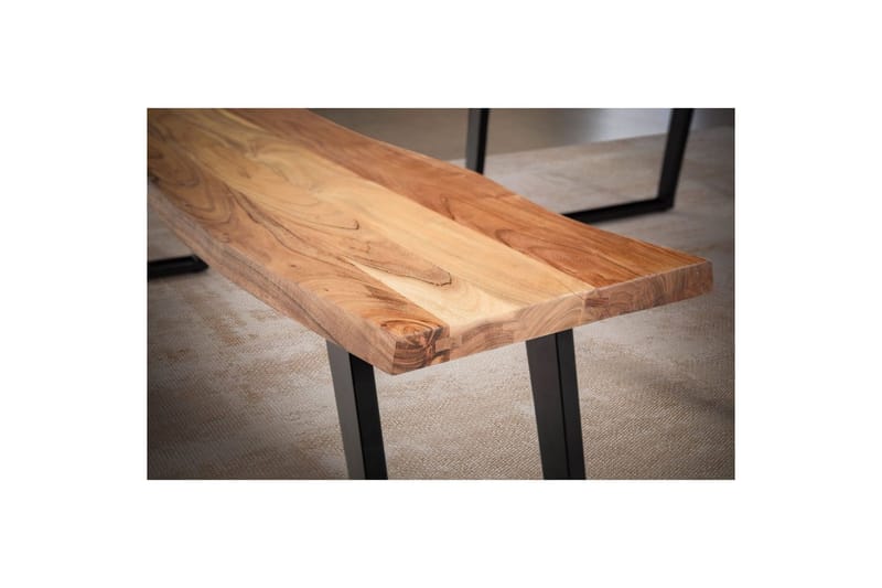 Spisestuebenk Wohnling Massivt tre med metallben trekant landlig stil Svart, vinklet, 180 cm - Svart, vinklet, 180 cm - Møbler - Bord - Spisebord & kjøkkenbord