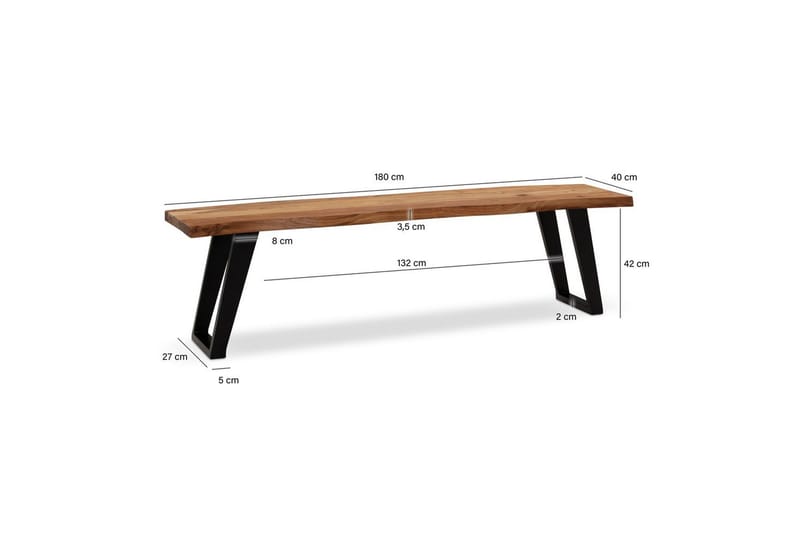 Spisestuebenk Wohnling Massivt tre med metallben trekant landlig stil Svart, vinklet, 180 cm - Svart, vinklet, 180 cm - Møbler - Bord - Spisebord & kjøkkenbord