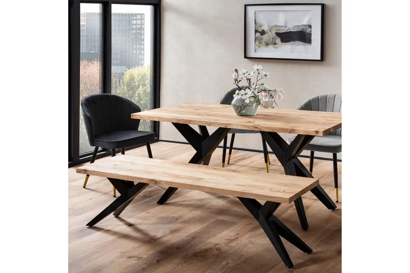 Spisestuebenk Wohnling massivt tre moderne loftstil med metallben 120 cm - 120 cm - Møbler - Stoler & lenestoler - Benk - Entrebenk