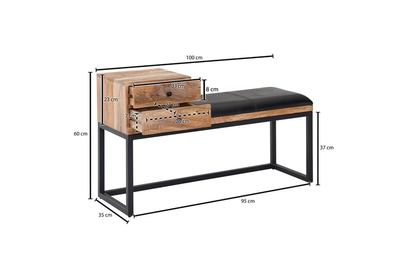 Tultered Sittebenk 100 cm - Brun - Møbler - Stoler & lenestoler - Benk - Entrebenk - Entrebenk med oppbevaring