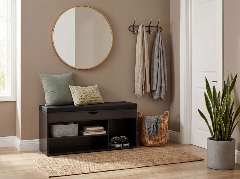 Ulvena skobenk med sittepute 104x51x32 cm - svart - Møbler - Stoler & lenestoler - Benk - Skohylle med benk