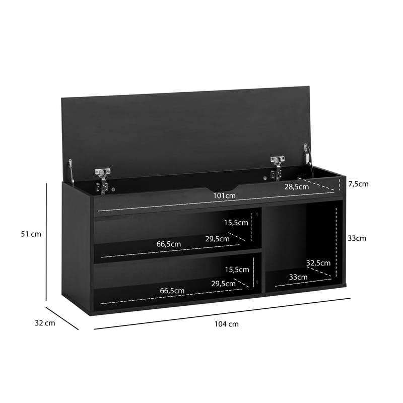 Ulvena skobenk med sittepute 104x51x32 cm - svart - Møbler - Stoler & lenestoler - Benk - Skohylle med benk