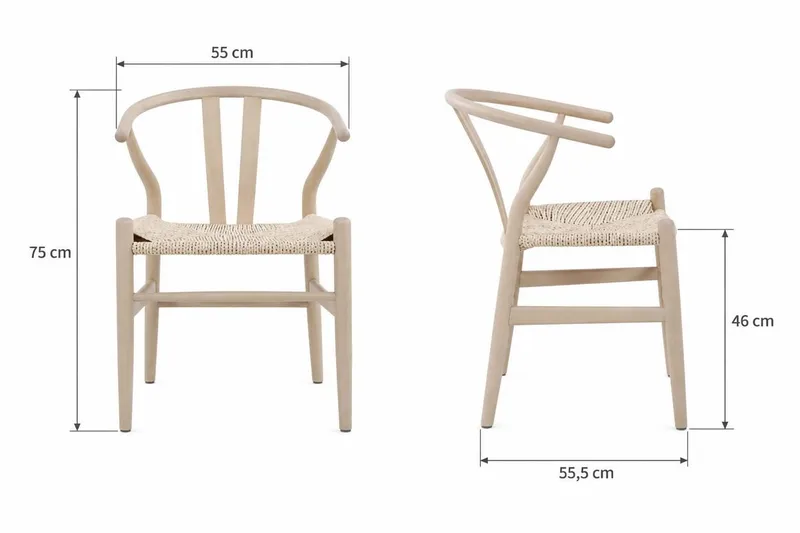 Dastoori Armstol Spisestol med Armlener i Bøk med Hvitlasert Eikeutseende med Flettet Sete - Beige - Møbler - Stoler & lenestoler - Spisestuestoler & kjøkkenstoler