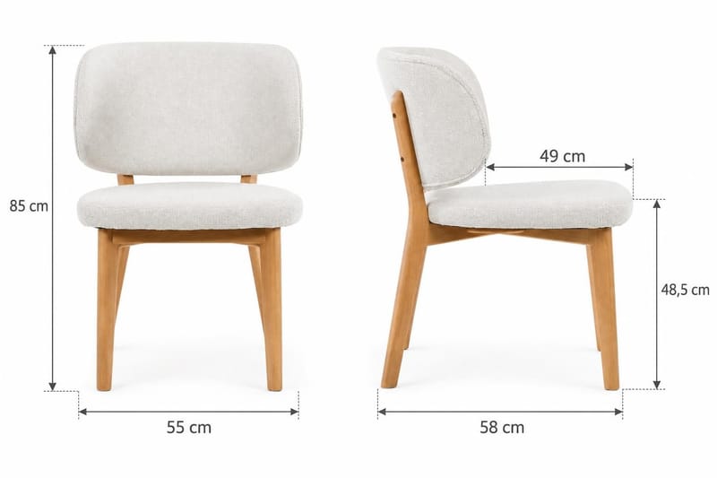 Eira Spisestol og Kjøkkenstol i Tre med Eikeutseende med Avrundet Rygg og Stoffsete - Beige - Møbler - Stoler & lenestoler - Spisestuestoler & kjøkkenstoler