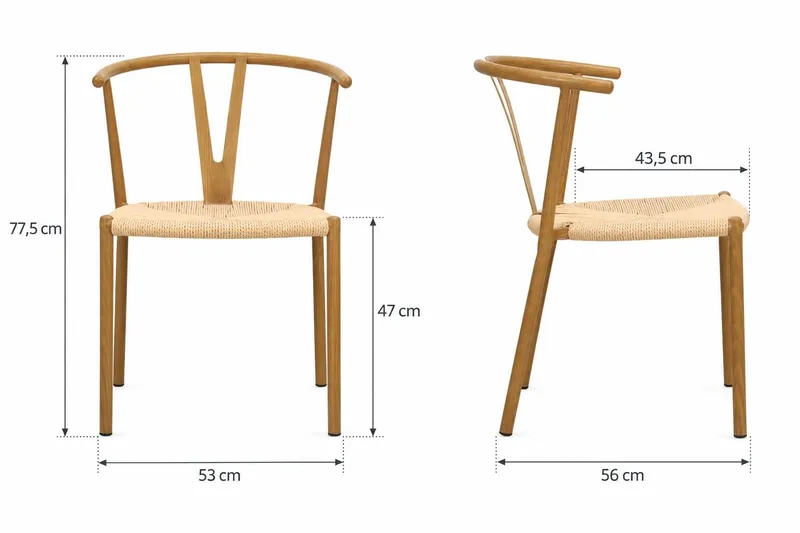 Elysia Spisestol & Kjøkkenstol med Armlene og Flettet Sete i Metall med Eketre-utseende - Natur - Møbler - Stoler & lenestoler - Spisestuestoler & kjøkkenstoler