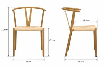 Elysia Spisestol & Kjøkkenstol med Armlener og Flettet Sete i Metall med Eikeutseende - Natur - Møbler - Stoler & lenestoler - Spisestuestoler & kjøkkenstoler