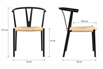 Elysia Spisestol & Kjøkkenstol med Armlener og Flettet Sete i Metall - Svart - Møbler - Stoler & lenestoler - Spisestuestoler & kjøkkenstoler