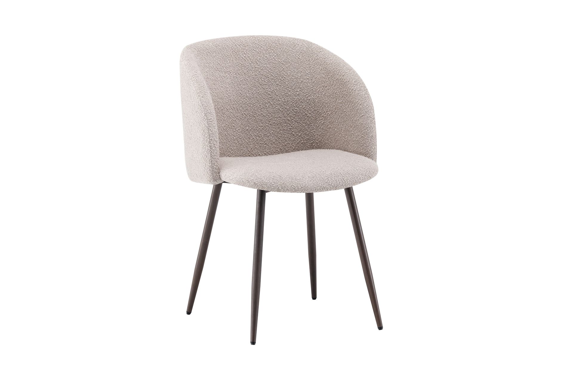 Greya spisestol med armlener - Beige bouclé / metallben i valnøttfarge