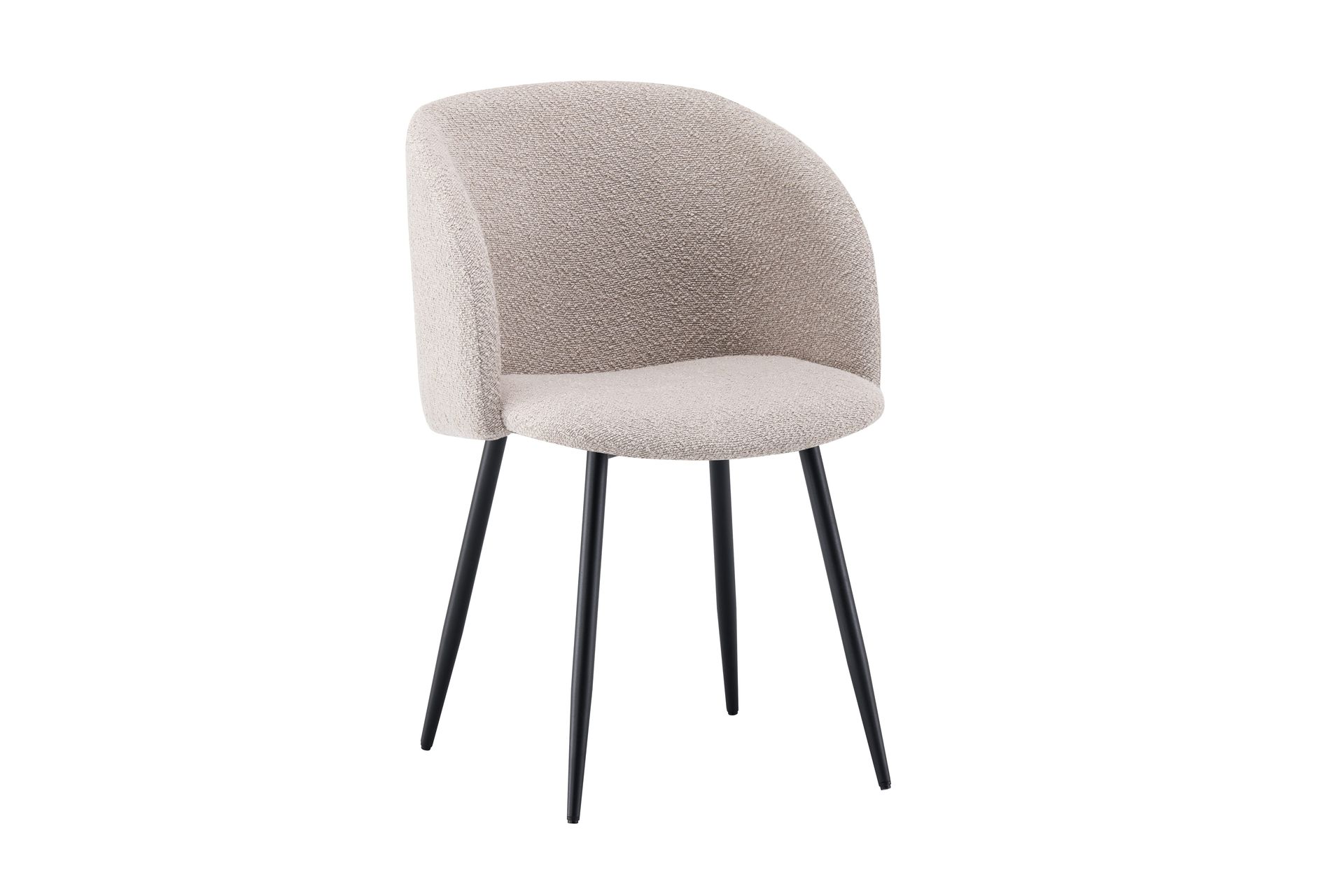 Greya spisestol med armlener - Beige bouclé / svarte metallben