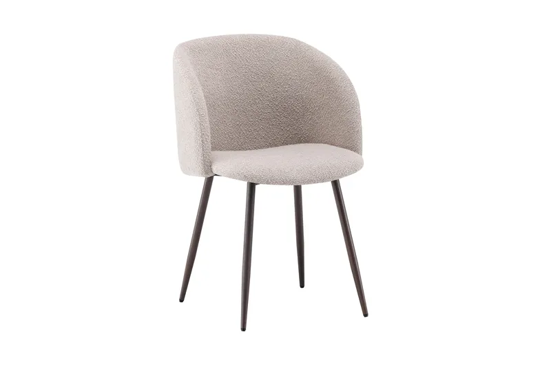 Greya Spisestol med armlener, Beige bouclé/metallben valnøtt