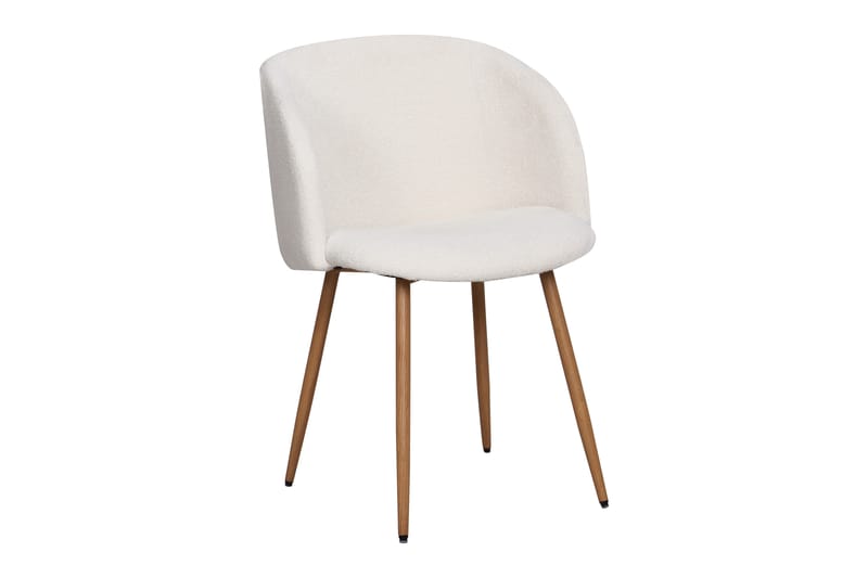 Greya Spisestol med armlener, Hvit Bouclé / Metallben Brun