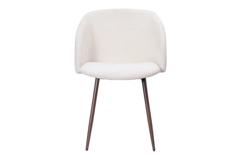 Greya Spisestol med armlener - Hvit bouclé / Metallben valnøtt - Møbler - Stoler & lenestoler - Spisestuestoler & kjøkkenstoler