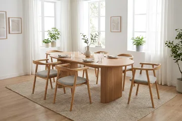 Jolie spisestol i tre med stoffsete - Eik/Beige - Møbler - Stoler & lenestoler - Spisestuestoler & kjøkkenstoler
