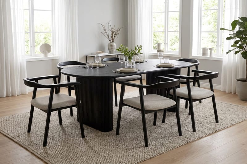 Jolie spisestol i tre med stoffsete - Svart/Beige - Møbler - Stoler & lenestoler - Spisestuestoler & kjøkkenstoler