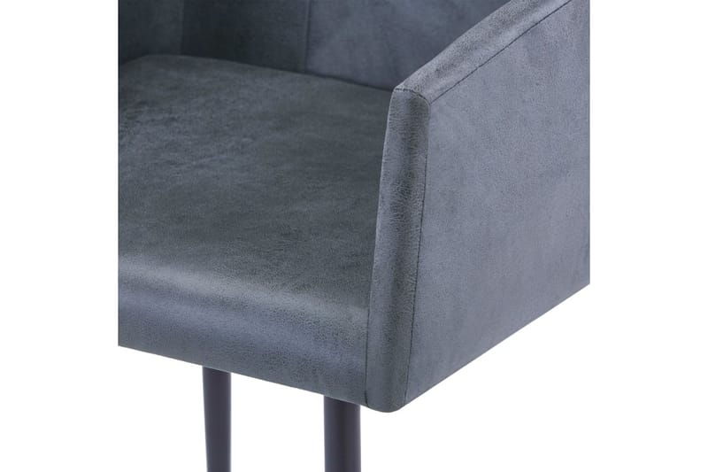 Spisestoler med armlener 2 stk grå kunstig semsket skinn - Grå - Spisestuestoler & kjøkkenstoler - Karmstoler